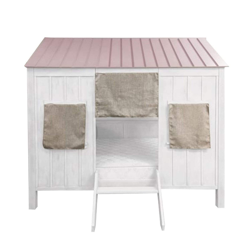 Beds Full Size Bed - 84" X 59" X 77" White And Pink Cottage Full Bed HomeRoots