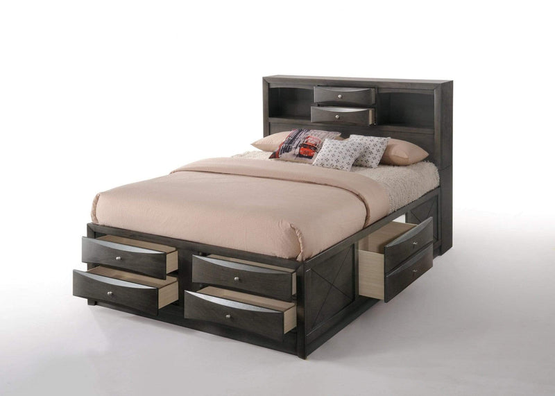 Beds Full Size Bed - 86" X 57" X 56" Gray Oak Rubber Wood Full Storage Bed HomeRoots