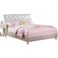 Beds Full Size Bed - 87" X 57" X 44" Pearl White Pu And Ivory Padded Full Bed HomeRoots