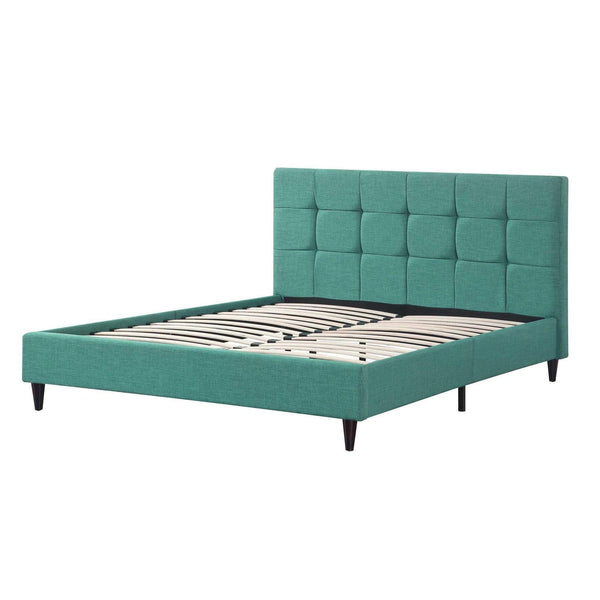 Beds King Bed Frame - California King Blue Modern Upholstered Square Stitched Platform Bed HomeRoots