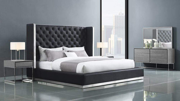 Beds King Size Bed - 60" X 91" X 91" Black Faux Leather Bed King HomeRoots