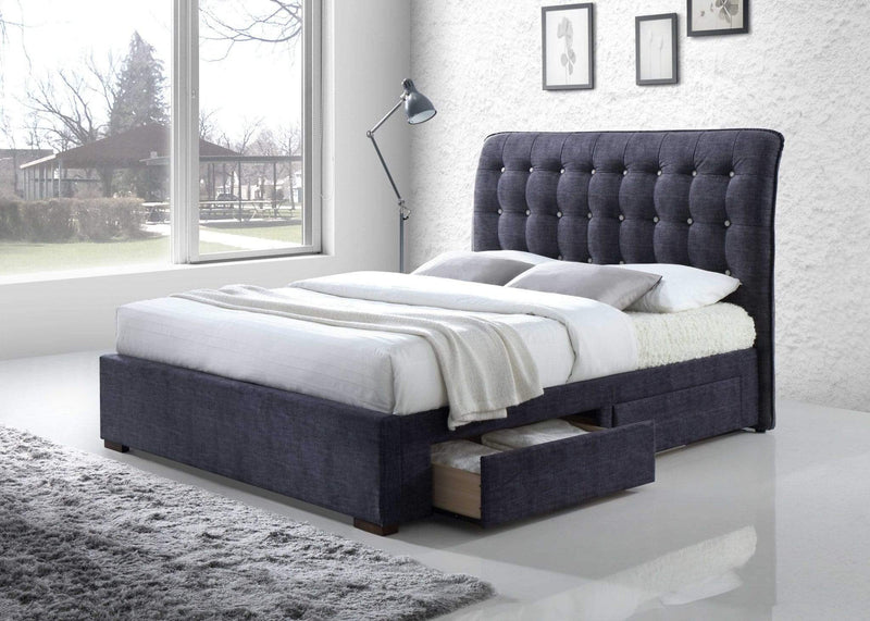 Beds King Size Bed - 87" X 83" X 47" Dark Gray Fabric King Bed With Storage HomeRoots