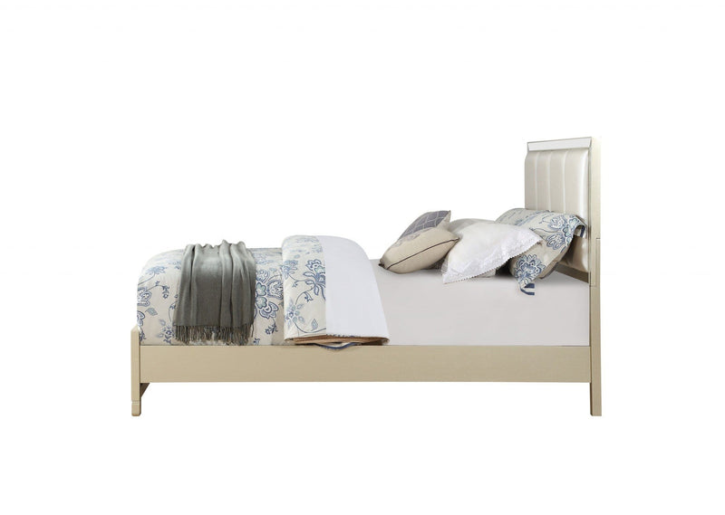 Beds King Size Bed Set - 79" X 86" X 51" PU Champagne Wood Mirror Upholstered (HB) Veneer Eastern King Bed HomeRoots