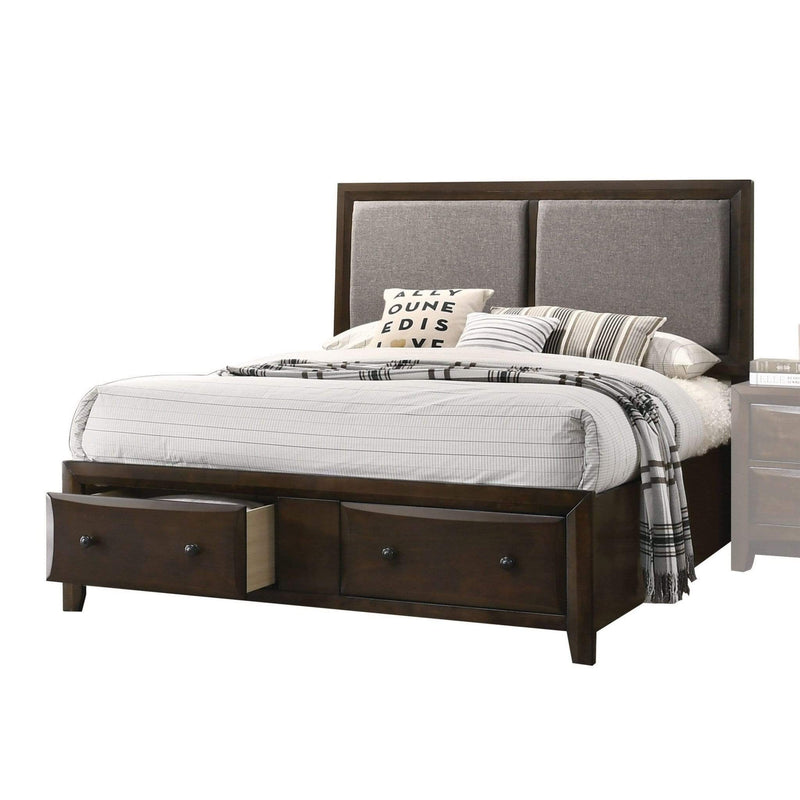 Beds King Size Bed Set - 80" X 83" X 54" Fabric Walnut Wood Upholstered (HB) King Bed HomeRoots