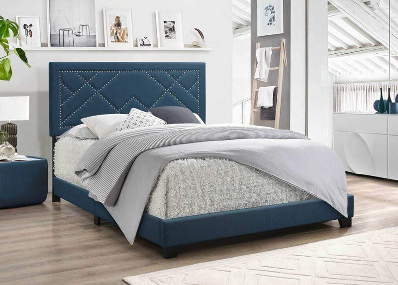 Beds King Size Bed Set - 80" X 86" X 50" Dark Teal Fabric Upholstered (Bed) Wood Leg Eastern King Bed HomeRoots