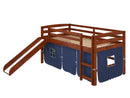 Beds Loft Bed - 41" X 81" X 46" Chocolate Solid Pine Blue Tent Loft Bed with Slide and Ladder HomeRoots