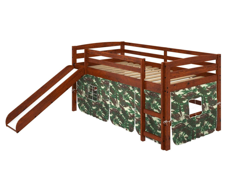 Beds Loft Bed - 41" X 81" X 46" Chocolate Solid Pine Camo Tent Loft Bed with Slide and Ladder HomeRoots