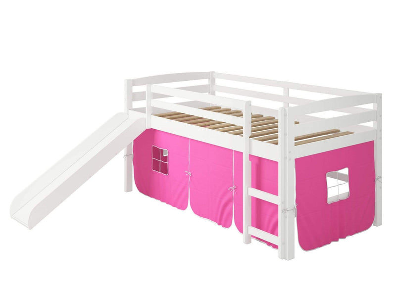 Beds Loft Bed - 41" X 81" X 46" White Solid Pine Pink Tent Loft Bed with Slide and Ladder HomeRoots