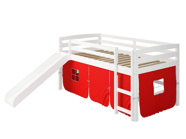 Beds Loft Bed - 41" X 81" X 46" White Solid Pine Red Tent Loft Bed with Slide and Ladder HomeRoots