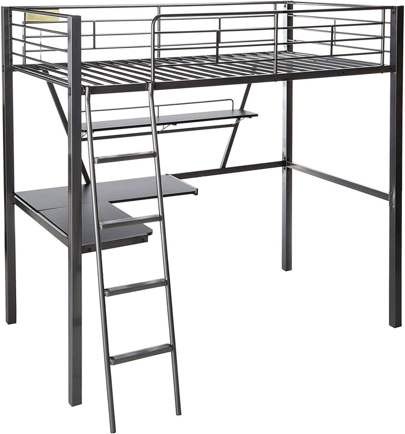 Beds Loft Bed - 79" X 42" X 72" Silver And Black Metal Tube Loft Bed With Desk HomeRoots