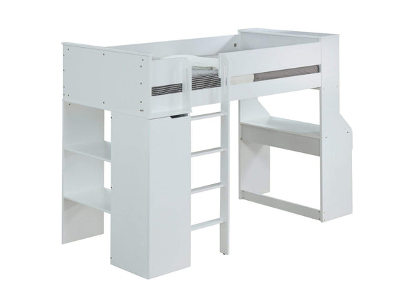 Beds Loft Bed with Desk - 45" X 92" X 66" White Wood Veneer (Laminated) Loft Bed HomeRoots