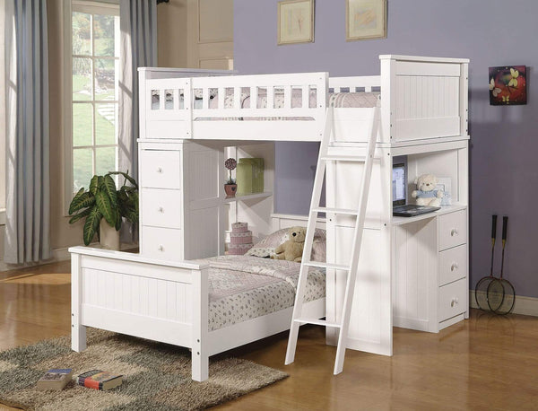 Beds Loft Bed with Desk - 79" X 42" X 66" White Wood Loft Bed HomeRoots