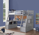 Beds Loft Bed with Desk - 98" X 57" X 73" Gray Pine Wood Loft Bed HomeRoots