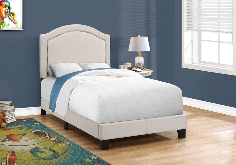 Beds Queen Bed - 43" x 80'.25" x 51'.5" Beige, Foam, Solid Wood, Linen - Twin Size Bed HomeRoots