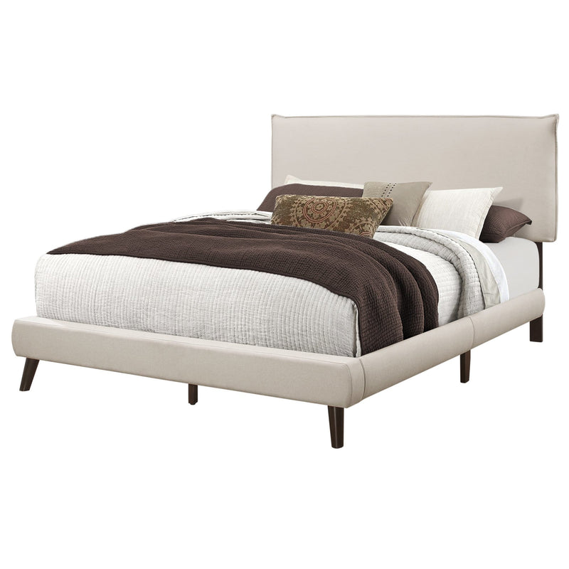 Beds Queen Bed - 70'.25" x 87'.25" x 47'.25" Beige, Foam, Solid Wood, Linen - Queen Size Bed HomeRoots