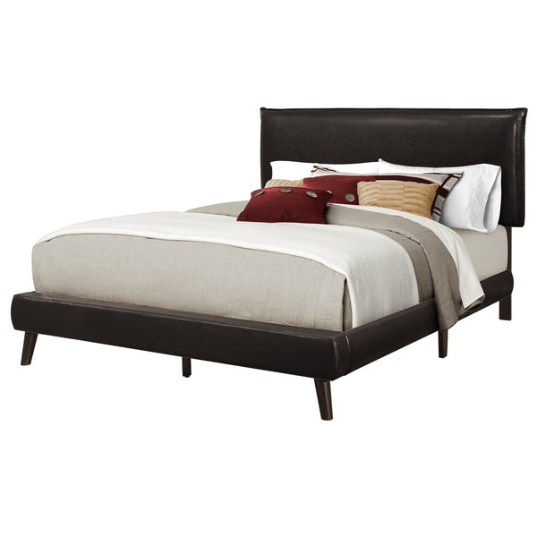 Beds Queen Bed - 70'.25" x 87'.25" x 47'.25" Brown, Foam, Solid Wood, Leather-Look - Queen Size Bed HomeRoots