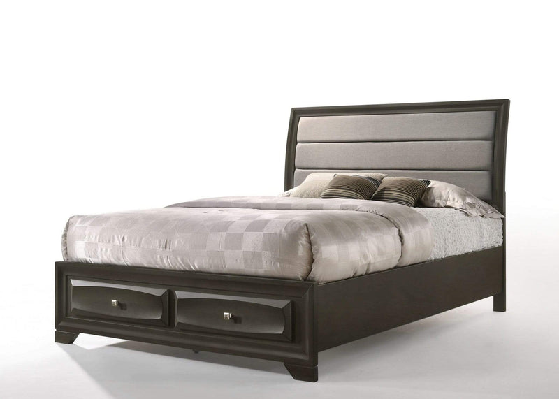 Beds Queen Bed - 87" X 63" X 52" Gray Fabric And Antique Gray Queen Storage Bed HomeRoots