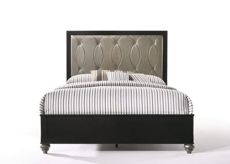 Beds Queen Bed - 89" X 64" X 58" Copper Leatherette And Black Pu Queen Bed HomeRoots