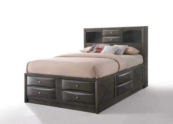 Beds Queen Bed - 91" X 63" X 56" Gray Oak Rubber Wood Queen Storage Bed HomeRoots