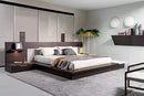 Beds Queen Bed Frame - 34" Brown Oak and Grey Veneer Platform Queen Bed with Lights HomeRoots