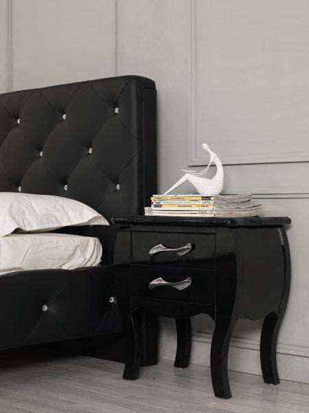 Beds Queen Bed Frame - 48" Black Leatherette and MDF Queen Bed with Crystals HomeRoots