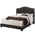 Beds Queen Bed Frame - 66'.5" x 87'.5" x 56'.5" Brown, Foam, Solid Wood, Leather-Look - Queen Size Bed With A Brass Trim HomeRoots