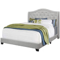 Beds Queen Bed Frame - 66'.5" x 87'.5" x 56'.5" Light Grey, Foam, Solid Wood, Velvet - Queen Size Bed With A Chrome Trim HomeRoots