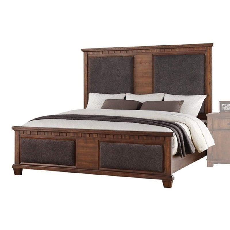 Beds Queen Bed Frame - 66" X 89" X 68" Brown Fabric Cherry Oak Wood Upholstered (HB/FB) Queen Bed HomeRoots