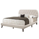 Beds Queen Bed Frame - 70'.5" x 87'.25" x 45'.25" Beige, Foam, Solid Wood, Linen - Queen Sized Bed With Wood Legs HomeRoots