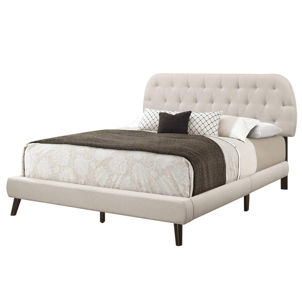 Beds Queen Bed Frame - 70'.5" x 87'.25" x 45'.25" Beige, Foam, Solid Wood, Linen - Queen Sized Bed With Wood Legs HomeRoots