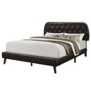Beds Queen Bed Frame - 70'.5" x 87'.25" x 45'.25" Brown, Foam, Solid Wood, Leather-Look - Queen Sized Bed With Wood Legs HomeRoots