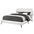 Beds Queen Bed Frame - 70'.5" x 87'.25" x 45'.25" White, Foam, Solid Wood, Leather-Look - Queen Sized Bed With Chrome Legs HomeRoots