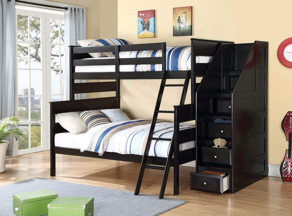 Beds Queen Bed Frame - 81" X 58" X 68" Black Twin Over Full Bunk Bed with Storage Ladder HomeRoots