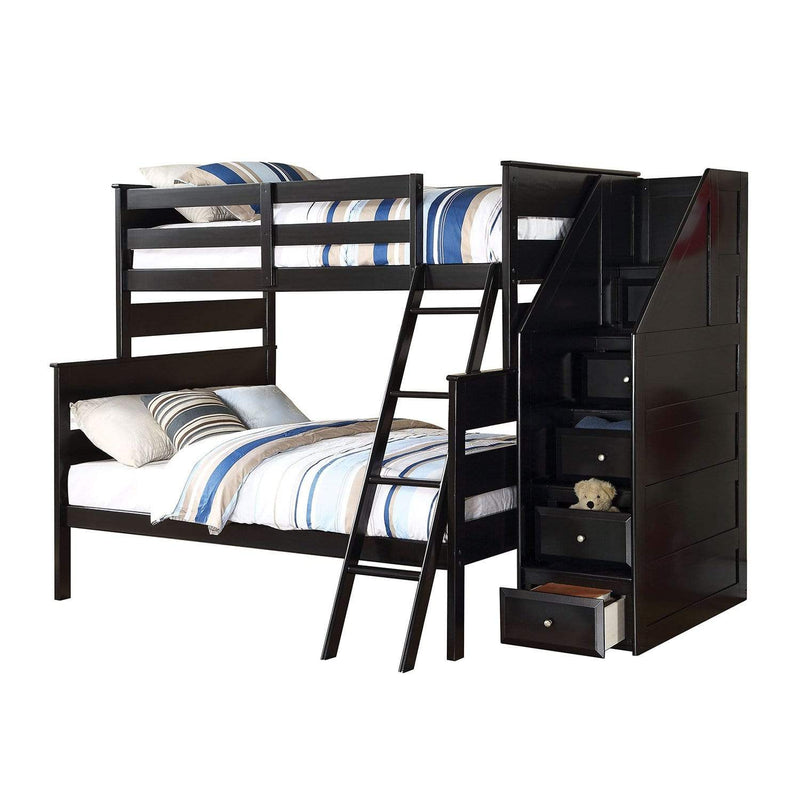 Beds Queen Bed Frame - 81" X 58" X 68" Black Twin Over Full Bunk Bed with Storage Ladder HomeRoots