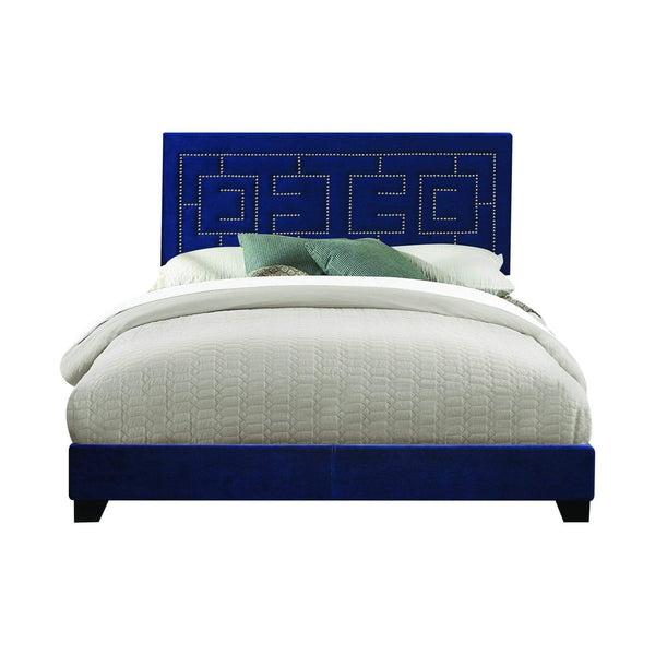 Beds Queen Size Bed - 64" X 86" X 50" Dark Blue Velvet Upholstered (Bed) Wood Leg Queen Bed HomeRoots