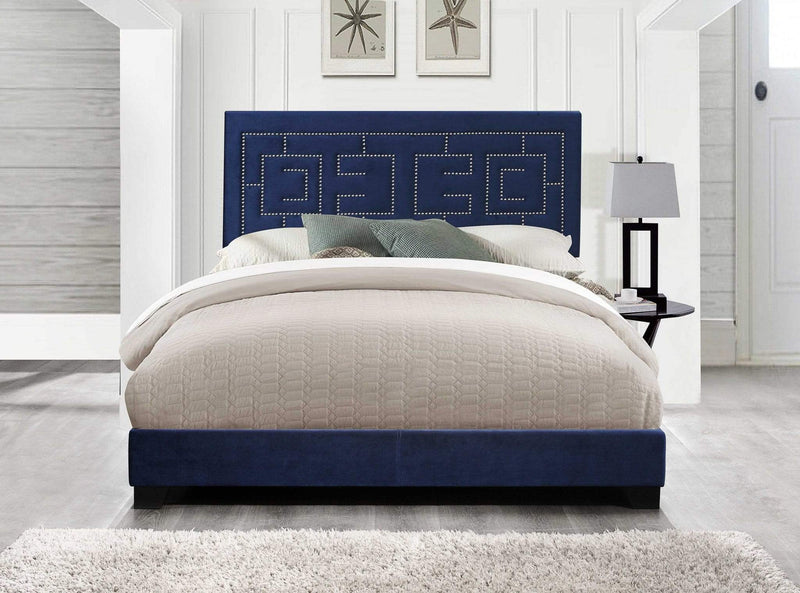 Beds Queen Size Bed - 64" X 86" X 50" Dark Blue Velvet Upholstered (Bed) Wood Leg Queen Bed HomeRoots