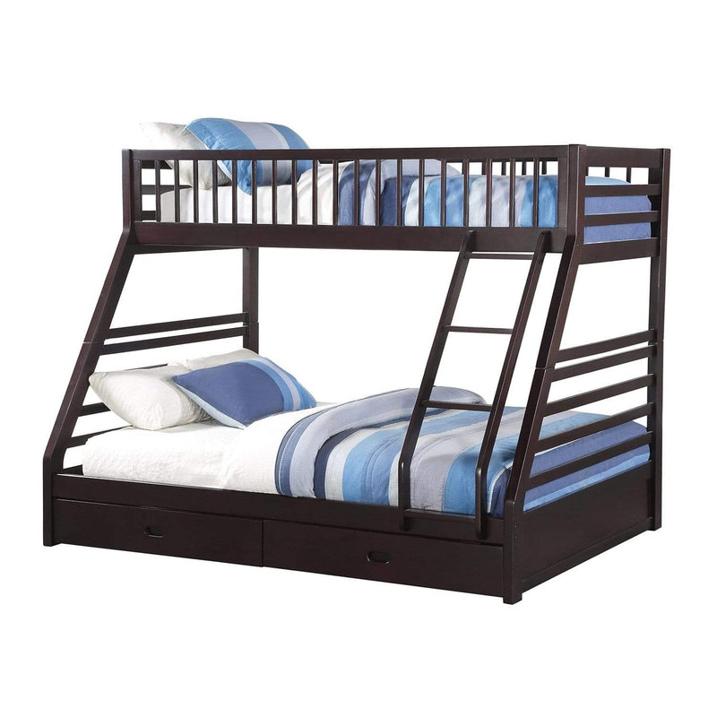 Beds Queen Size Bed - 83" X 63" X 65" Espresso Pine Wood Twin XL Over Queen Bunk Bed HomeRoots