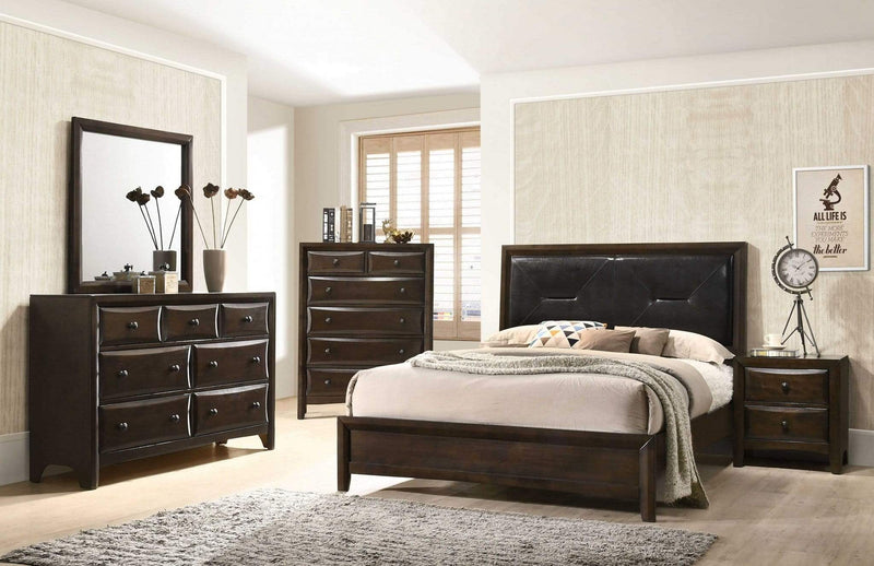 Beds Queen Size Bed Frame - 64" X 83" X 52" Black PU Walnut Wood Upholstered (HB) Queen Bed HomeRoots