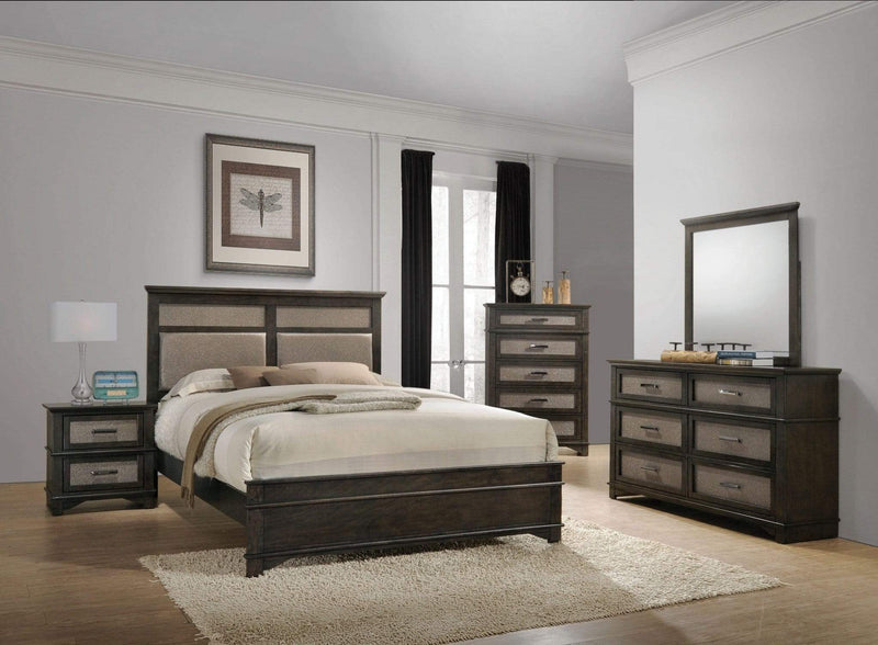 Beds Queen Size Bed Frame - 65" X 85" X 52" Copper PU Dark Walnut Wood Upholstery Queen Bed HomeRoots