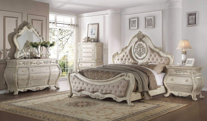 Beds Queen Size Bed Frame - 73" X 89" X 76" Beige Linen Antique White Wood Upholstery Queen Bed HomeRoots