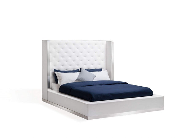 Beds Queen Size Bed Frame - 75" X 91" X 60" White Stainless Steel Queen Bed HomeRoots