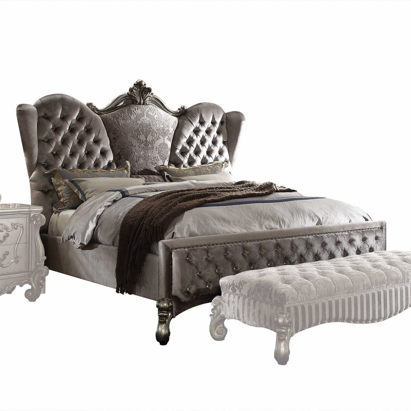 Beds Queen Size Bed Frame - 76" X 95" X 72" Velvet Antique Platinum Upholstery Poly Resin Queen Bed HomeRoots