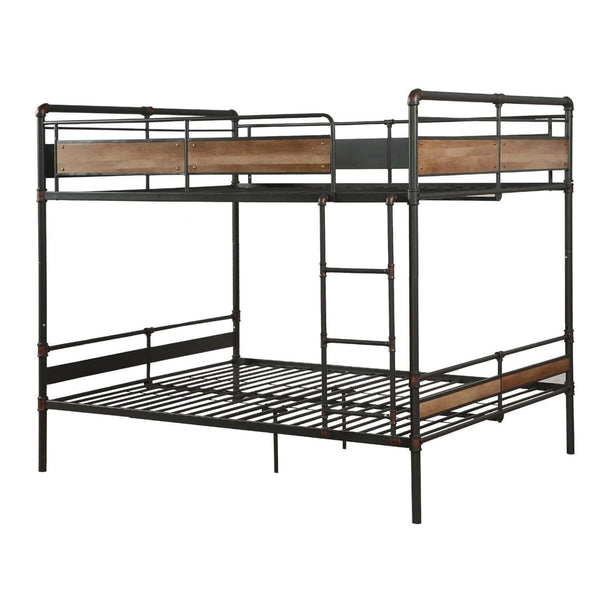 Beds Queen Sized Bed - 83" X 65" X 68" Sandy Black & Dark Bronze Hand-Brushed Queen Over Queen Bunk Bed HomeRoots