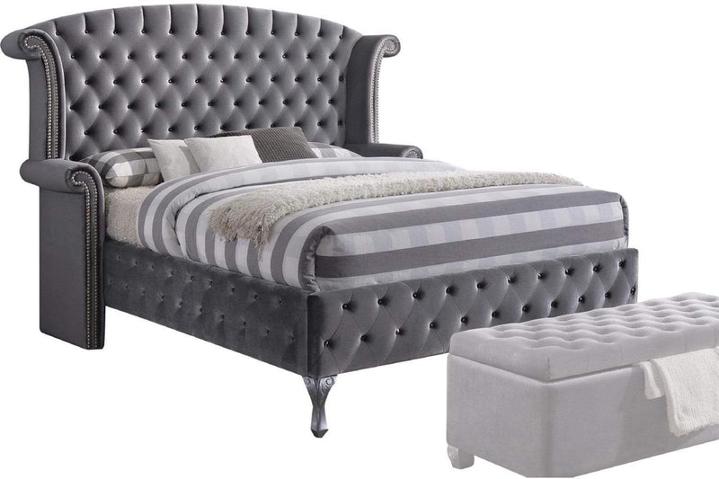 Beds Queen Sized Bed - 86" X 87" X 66" Gray Velvet Queen Bed HomeRoots