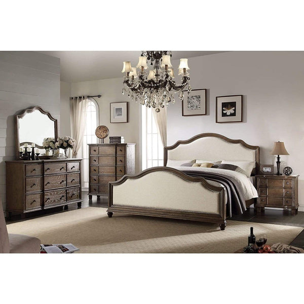 Beds Queen Sized Bed - 88" X 66" X 59" Beige Linen And Weathered Oak Queen Bed HomeRoots