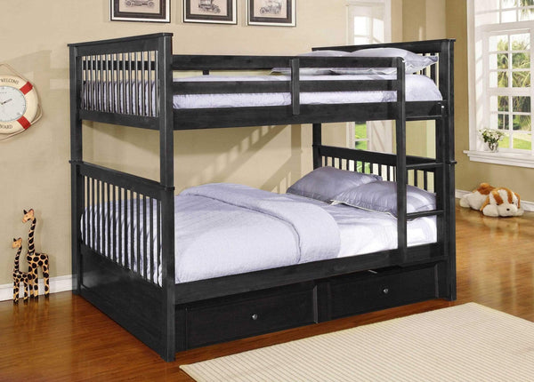 Beds Storage Bed - 80'.25" X 58'.5" X 68'.75" Charcoal Solid Wood and Manufactured Wood Full/Full Bunk Bed with Trundle/Storage HomeRoots