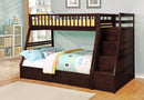 Beds Storage Bed - 81" X 59" X 65" Brown Manufactured Wood and Solid Wood Twin/Full Staircase Bunk Bed with Storage HomeRoots