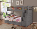 Beds Storage Bed - 81" X 59" X 65" Grey Manufactured Wood and Solid Wood Twin/Full Staircase Bunk Bed with Storage HomeRoots