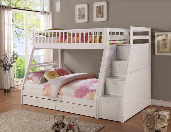 Beds Storage Bed - 81" X 59" X 65" White Manufactured Wood and Solid Wood Twin/Full Staircase Bunk Bed with Storage HomeRoots