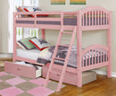 Beds Toddler Bed - 81'.25" X 42'.5" X 62'.5" Pink Solid and Manufactured Wood Twin/Twin Arched Wood Bunk Bed with 2 Drawers HomeRoots